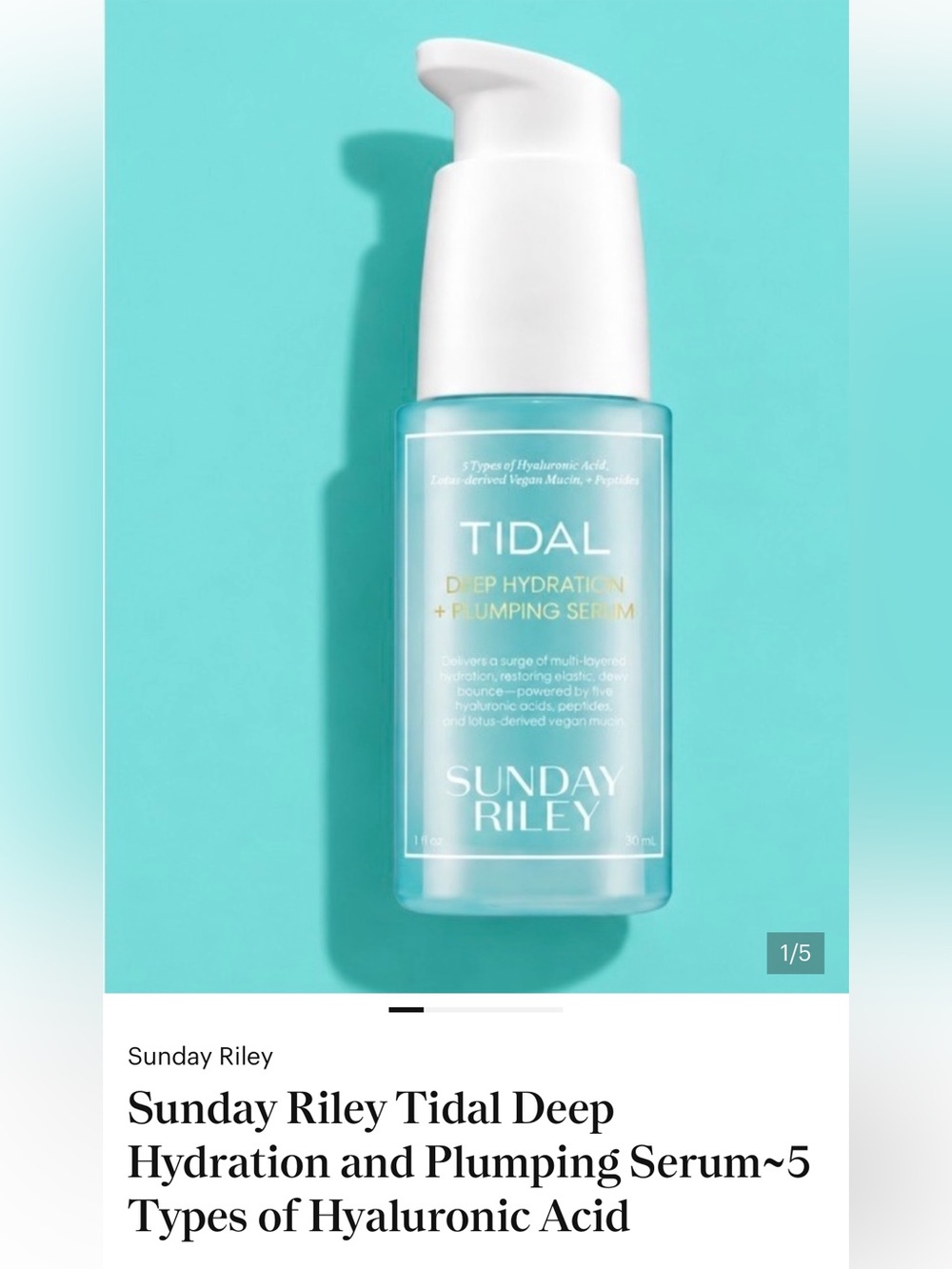 Sunday Riley Tidal Hydration Serum in Aqua Blue NEW SEALED AUTHENTIC